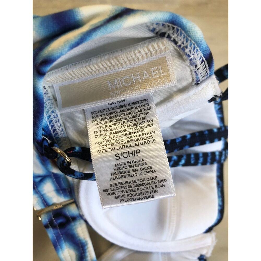 Michael Kors Bikini Small Summer Breeze Tile Navy Blue White Underwire Tie Dye - Picture 4 of 5